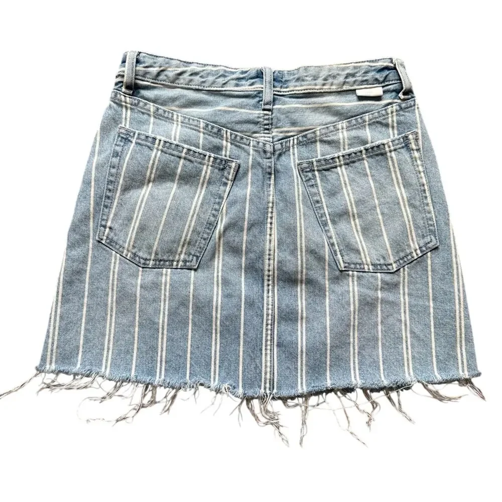 Boyish Corey Striped Denim Mini Skirt Raw Hem Sustainable Size 27
